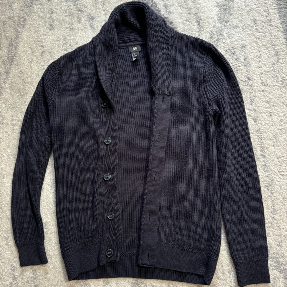 H&M - Black Cardigan Sweater Classic Open-Front